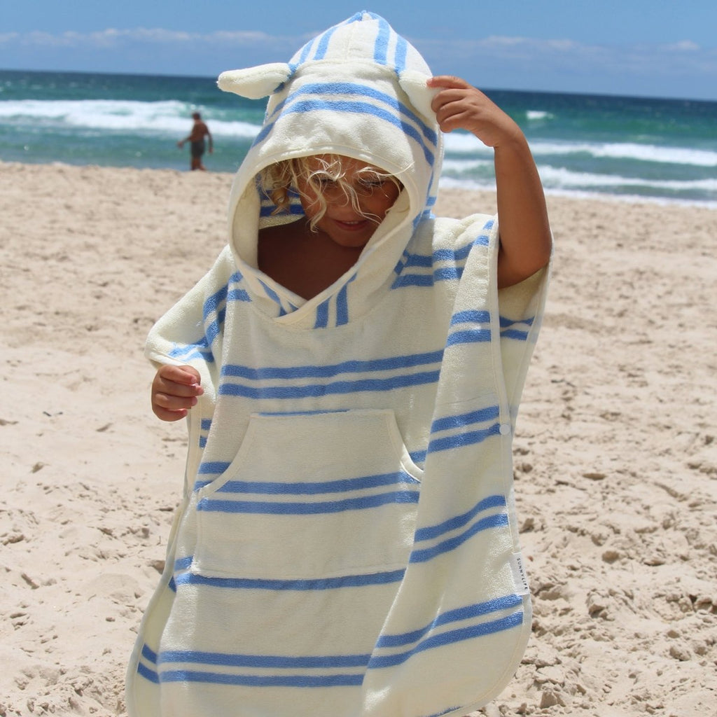 SUNNYLIFE Kids Character Hooded Towel Sid the Seagull Blue Stripe