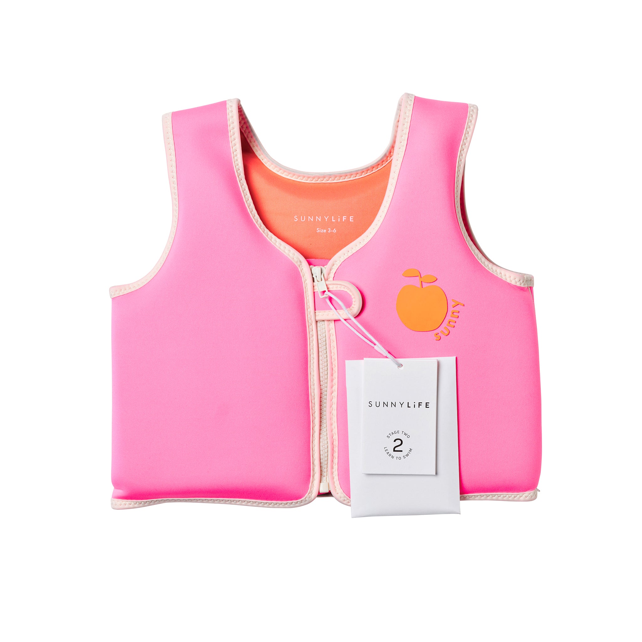 Kids Swim Vest 3-6 - Poppy the Peach Neon Pink