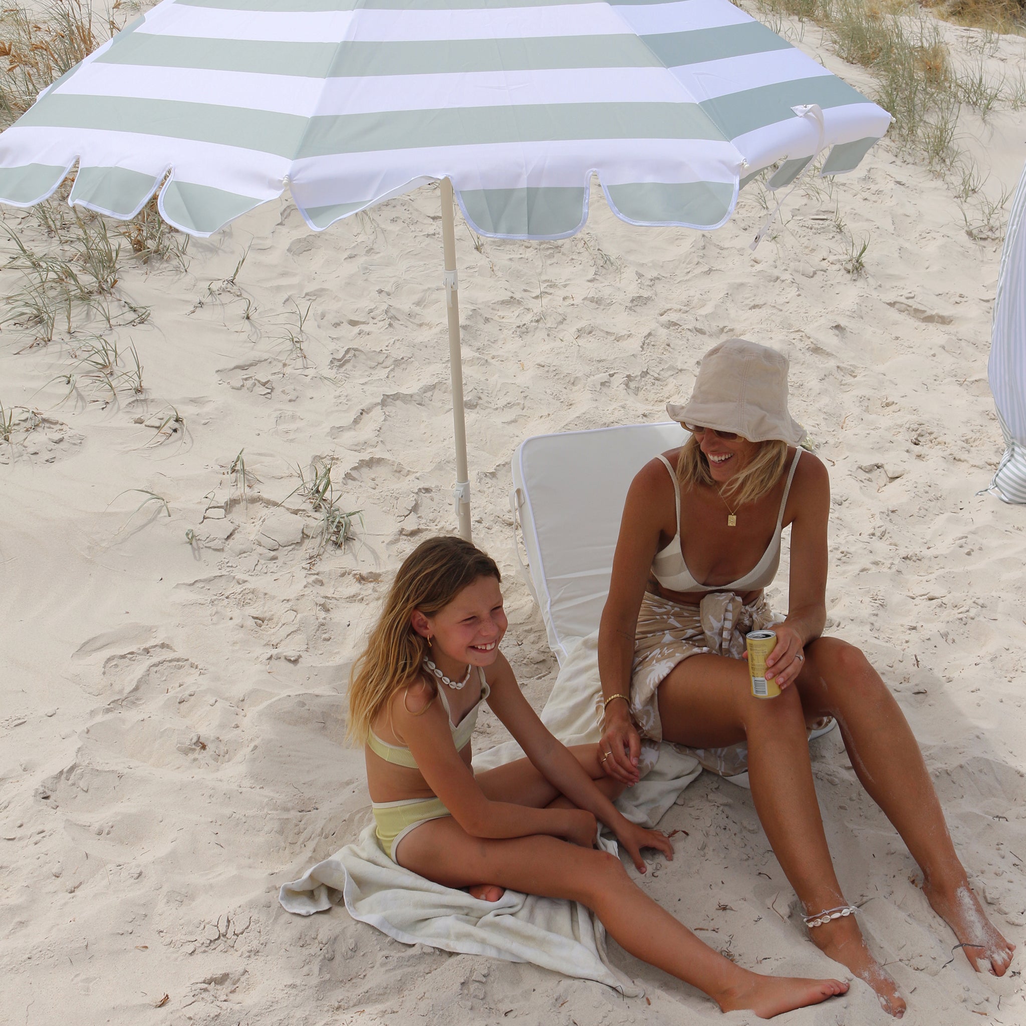 Compact Beach Umbrella - Sea Sage Stripe