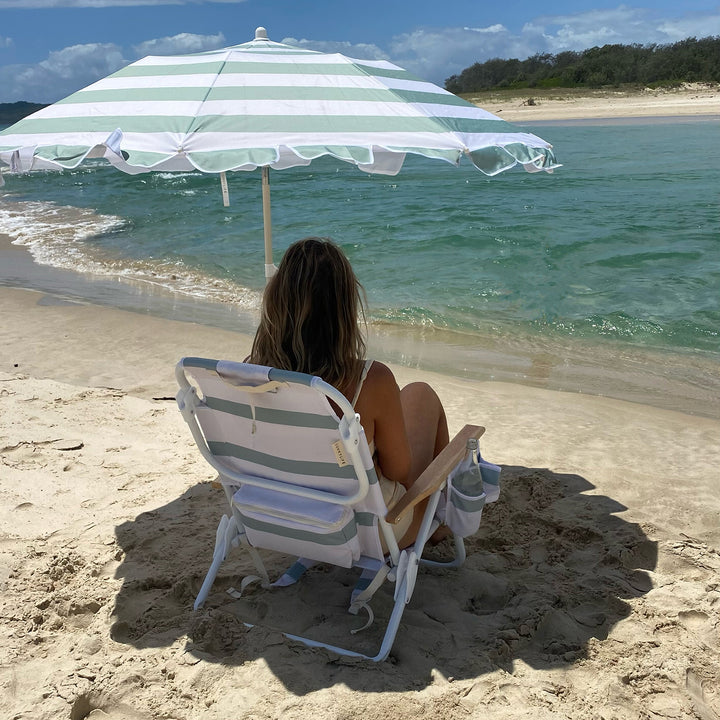 Compact Beach Umbrella | La Palma Sage Stripe