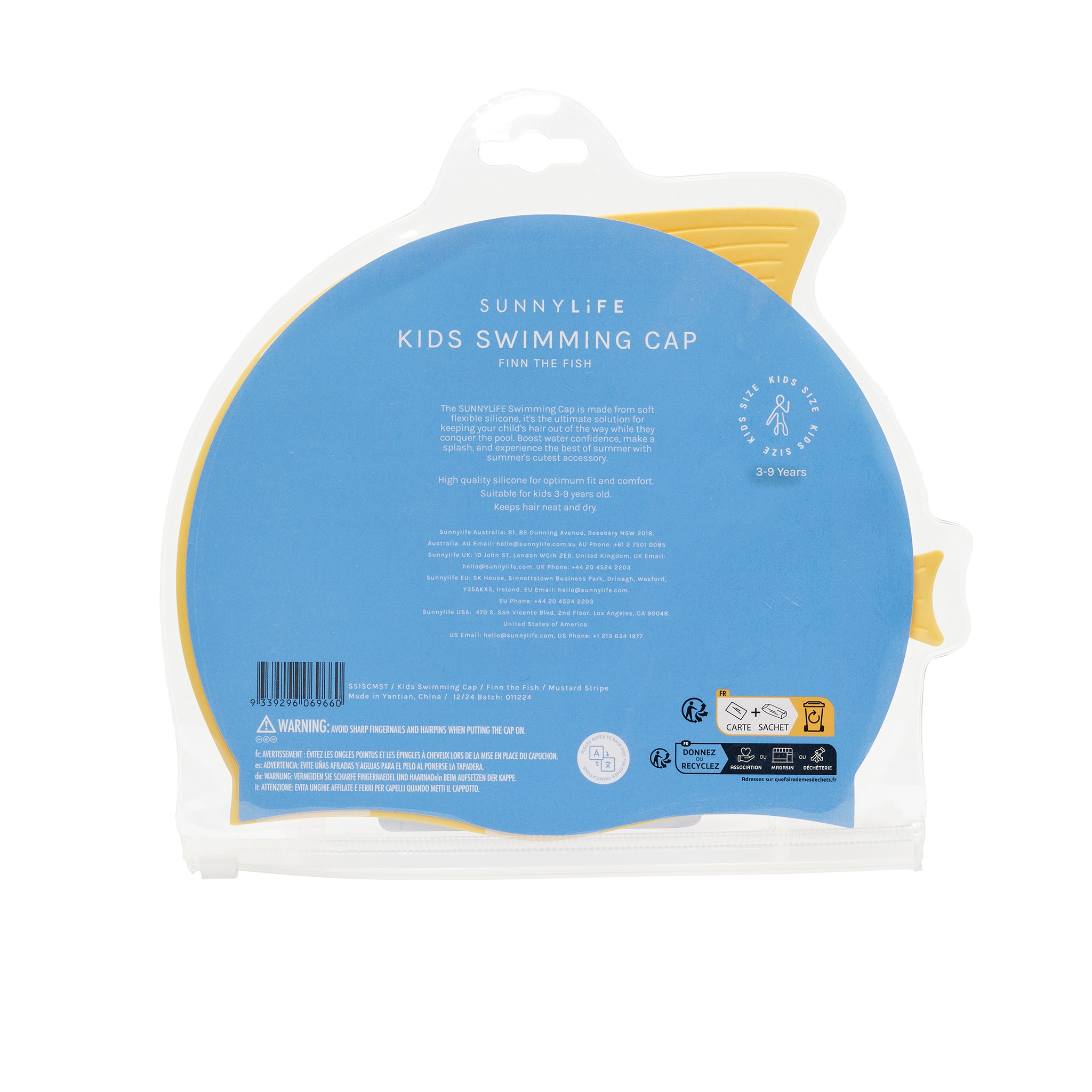 Swimming Cap - Finn the Fish Mustard Stripe