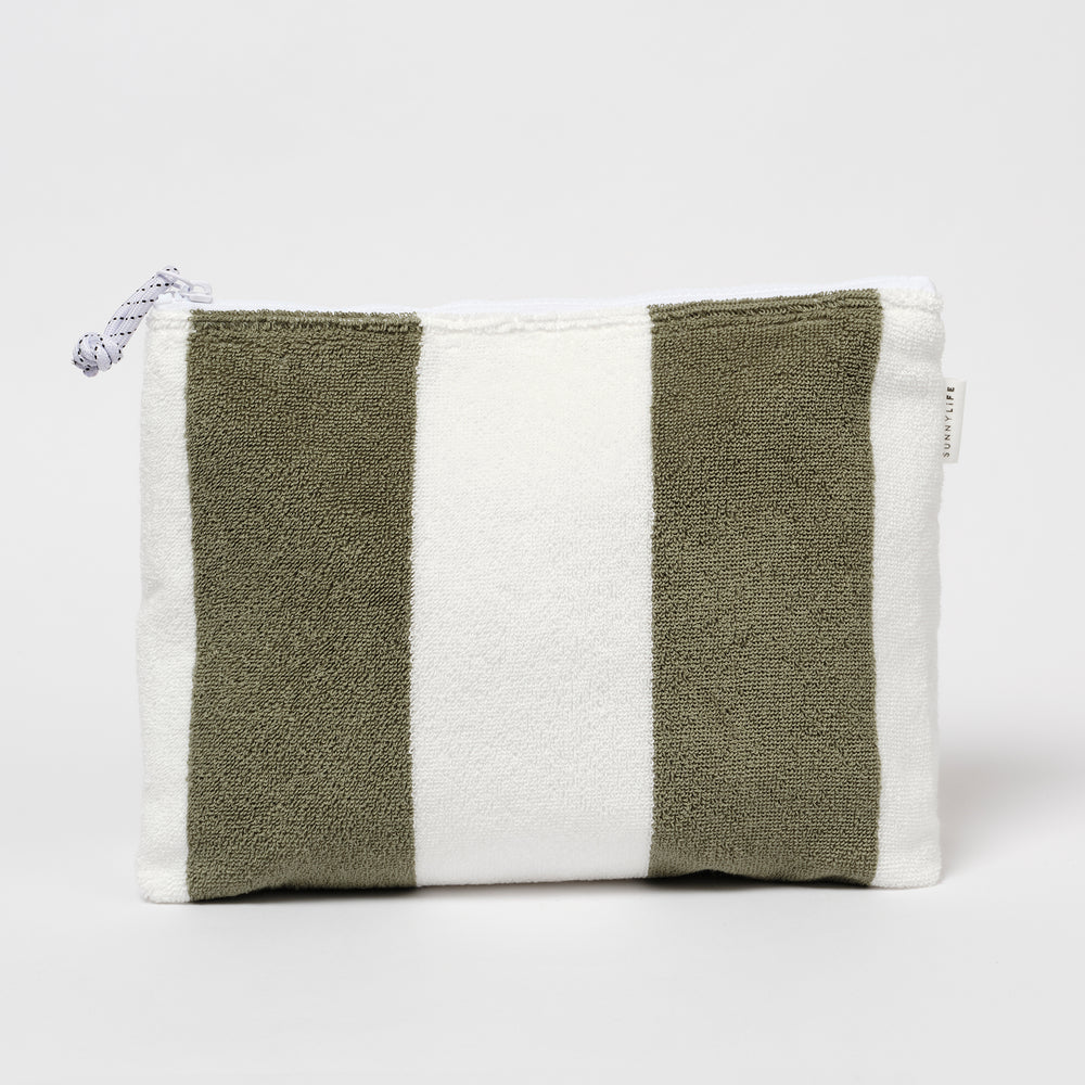 Terry Beach Pouch | The Vacay Olive Stripe