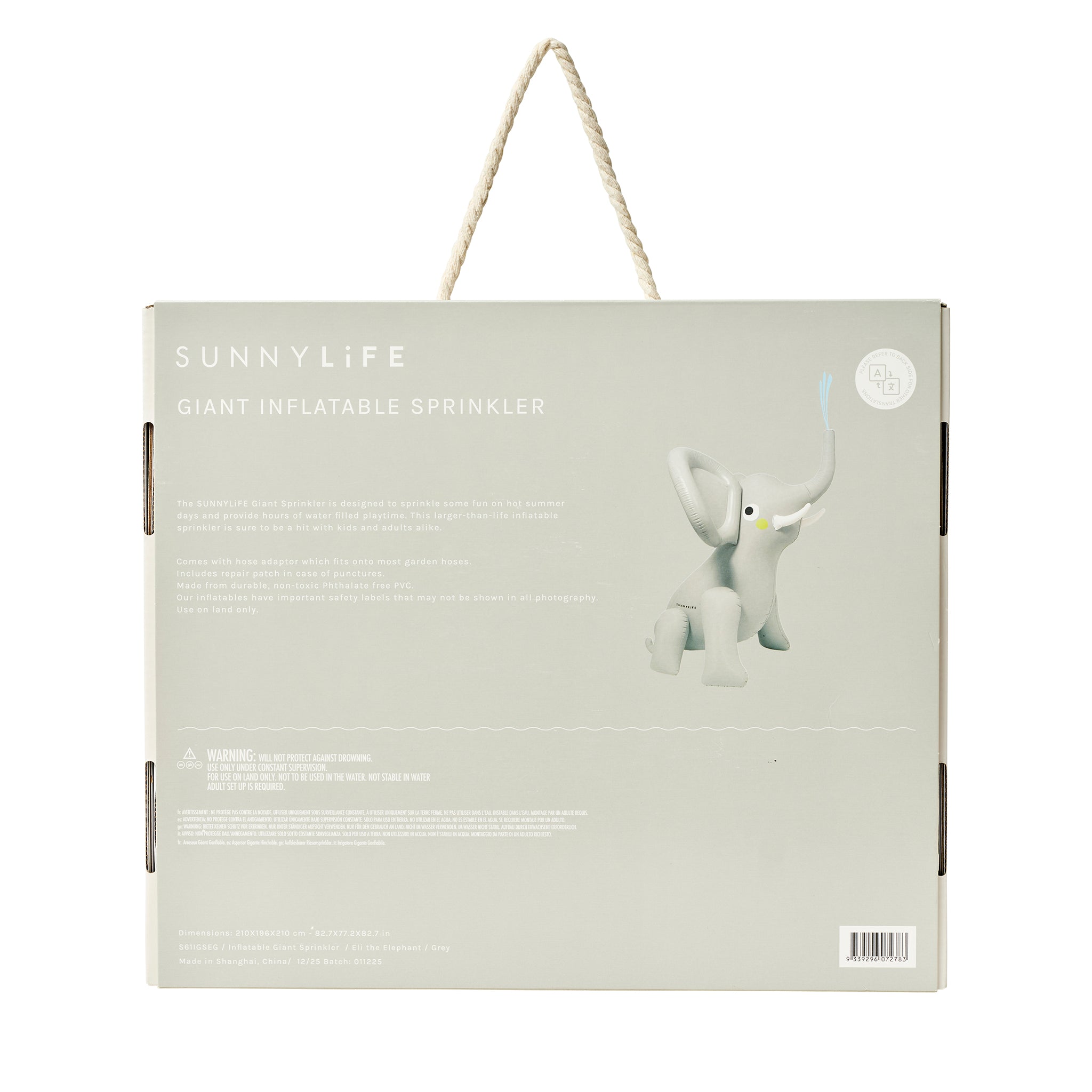 Inflatable Giant Sprinkler - Eli the Elephant Grey