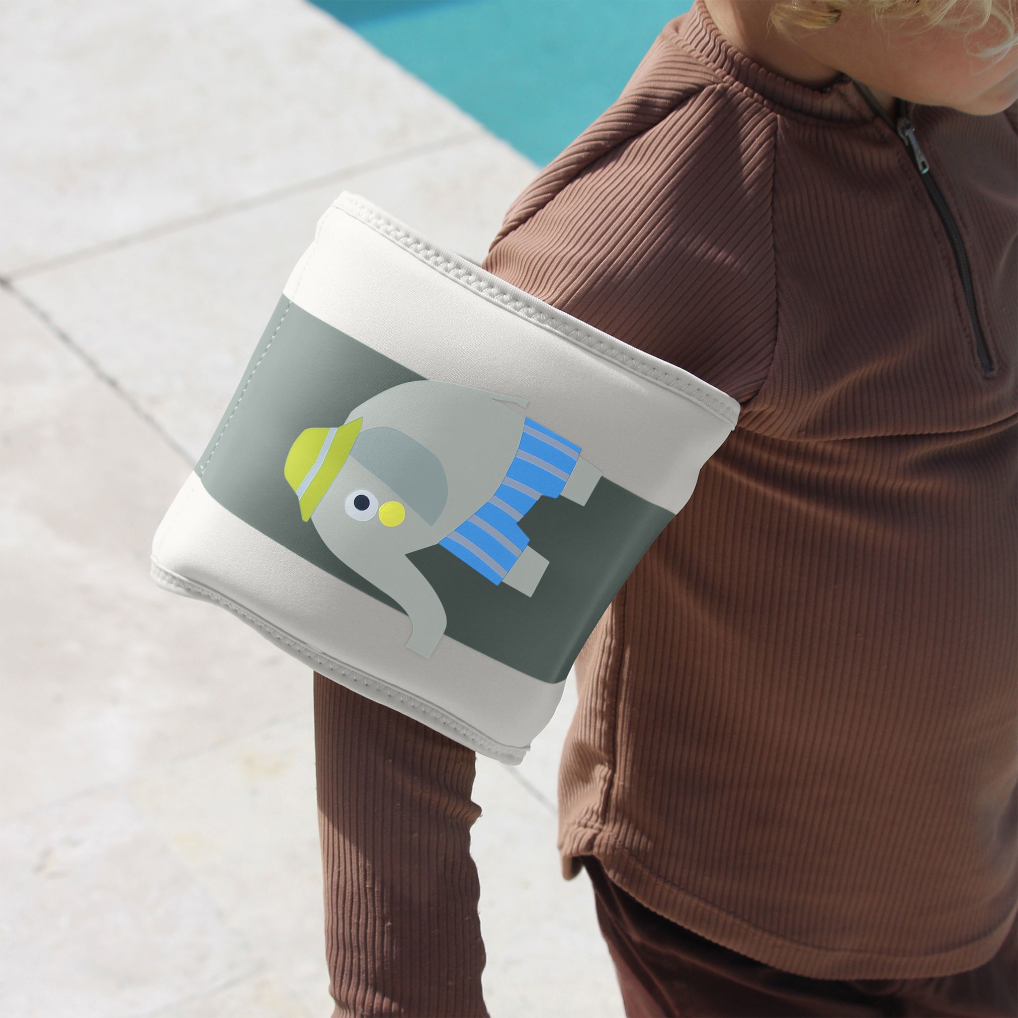 Kids Neoprene Arm Bands - Eli the Elephant Green Stripe