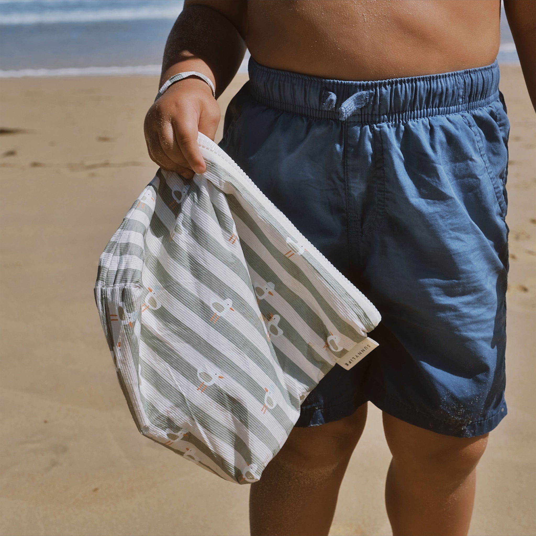 Kids Wet Bag - Sammy the Seagull Green Stripe
