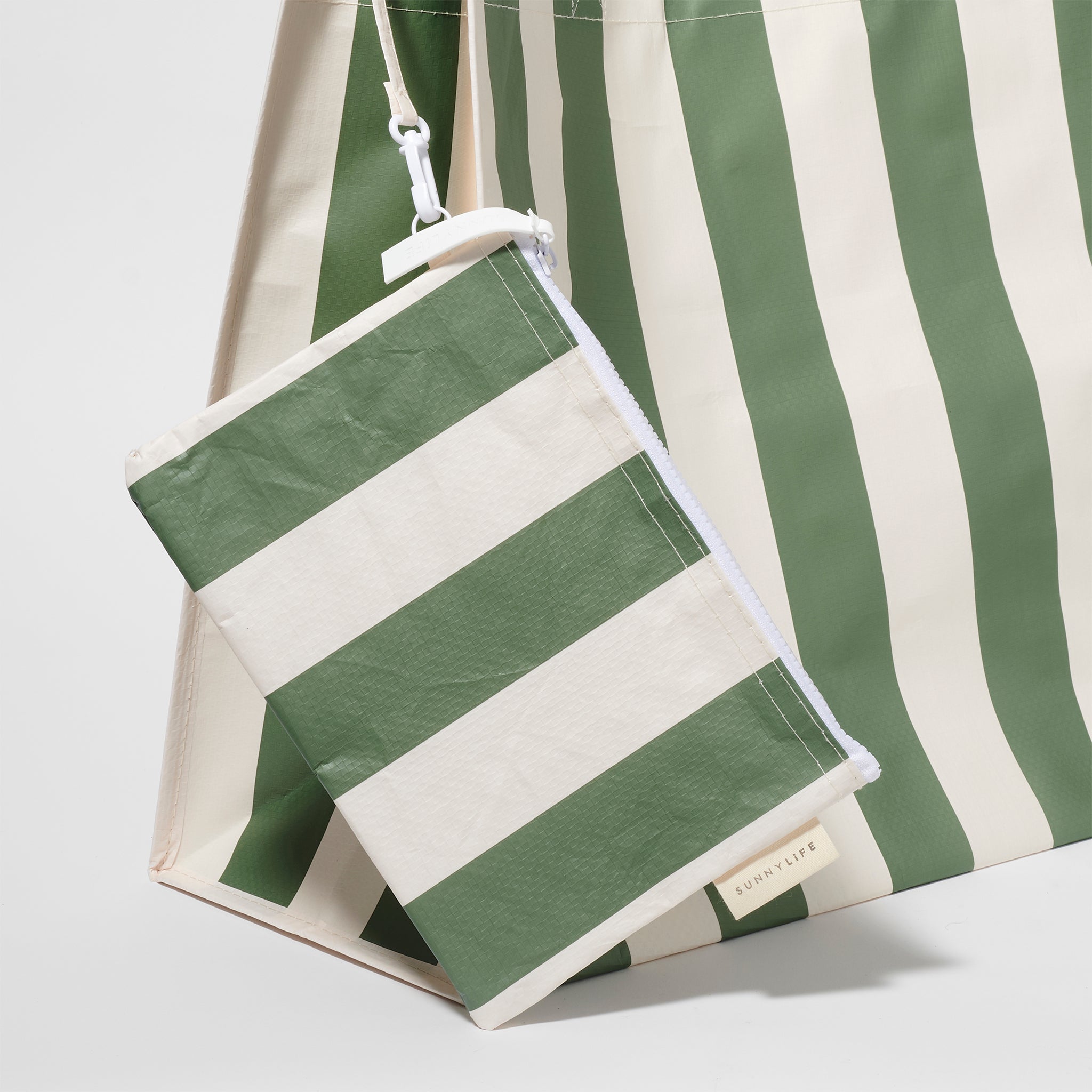 Carryall Beach Bag | The Vacay Olive Stripe